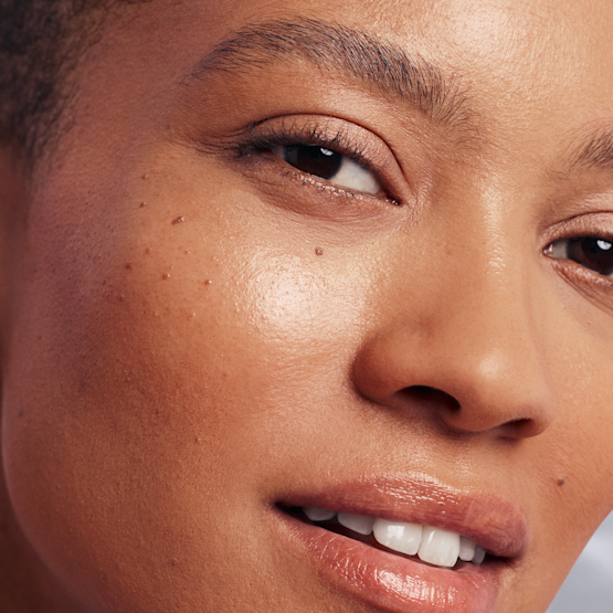 Close up of model's face